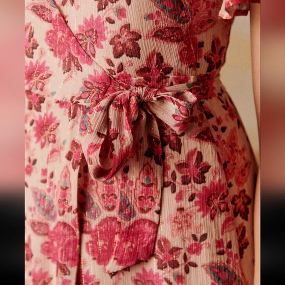 Sezane Sarah Pink Floral Midi Wrap Dress - Picture 6 of 7